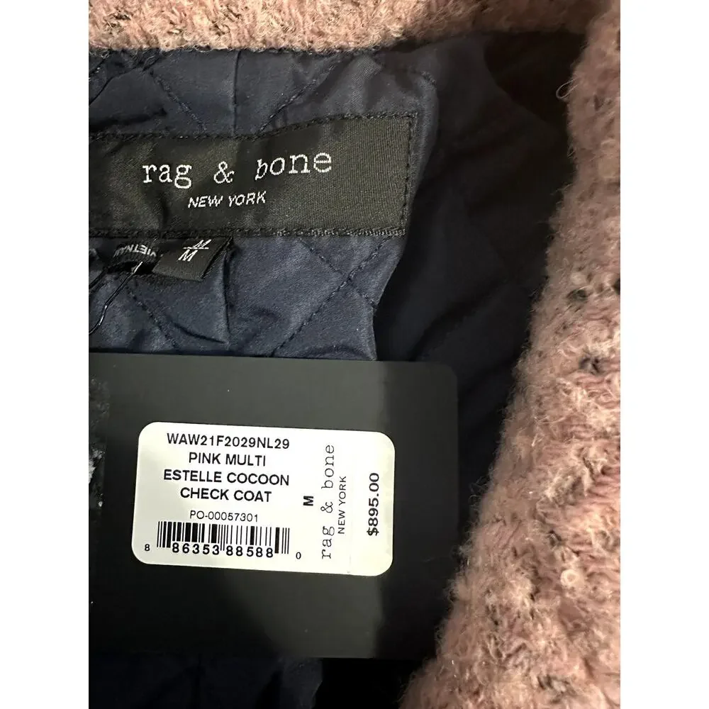 Rag & Bone Estelle Pink Cocoon Checked Wool Coat Medium